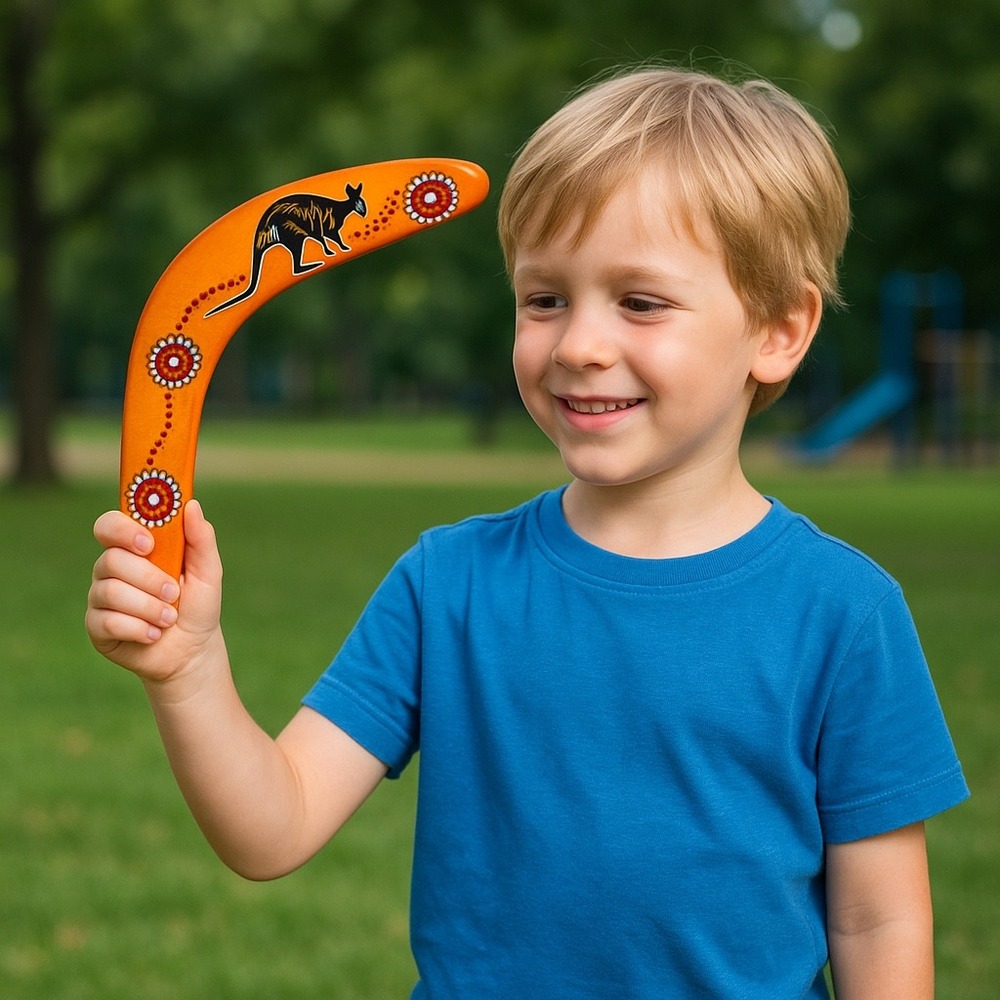 Australian Wooden Boomerang Kangaroo Dot Art Souvenir‎ w/ Instructions